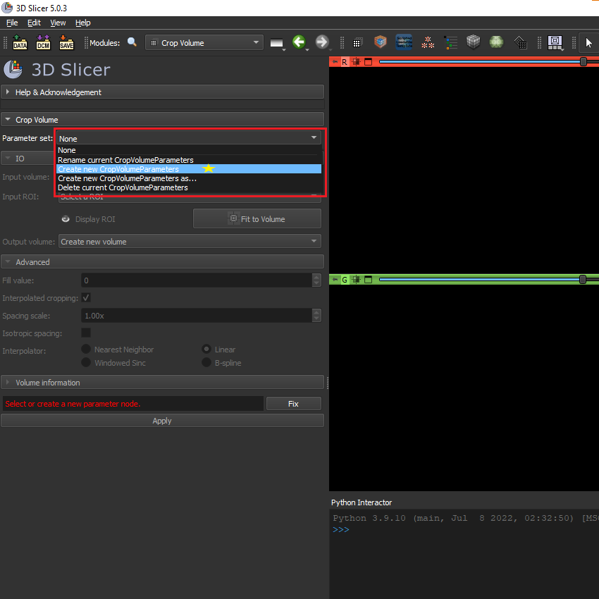 Crop Volume module and create new parameter