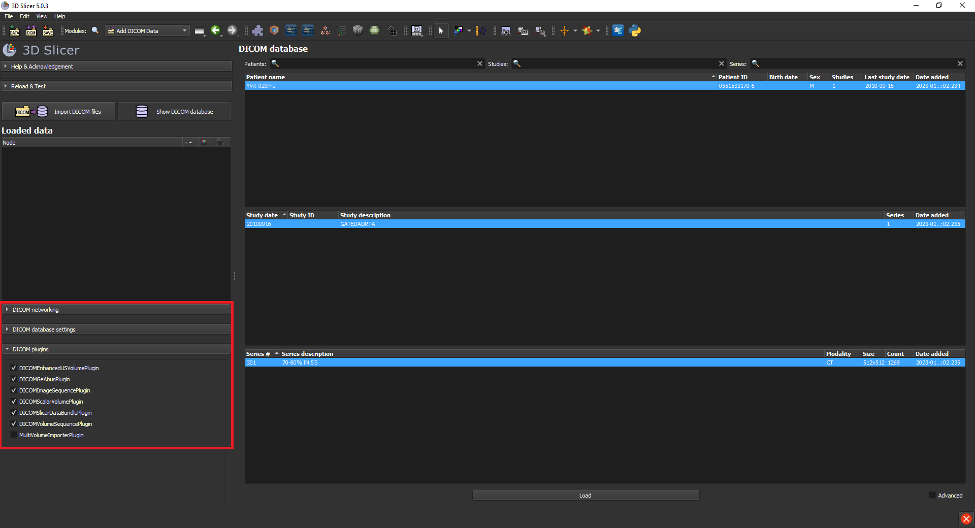 DICOM database to disable MultiVolumePlugin